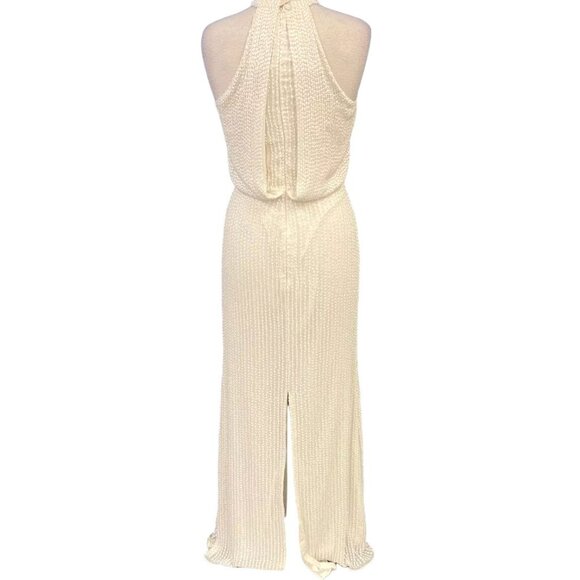 Parker Sequin White Halter Maxi Dress Size 4 $594 Slit Wedding Prom Formal NWT - Picture 5 of 16